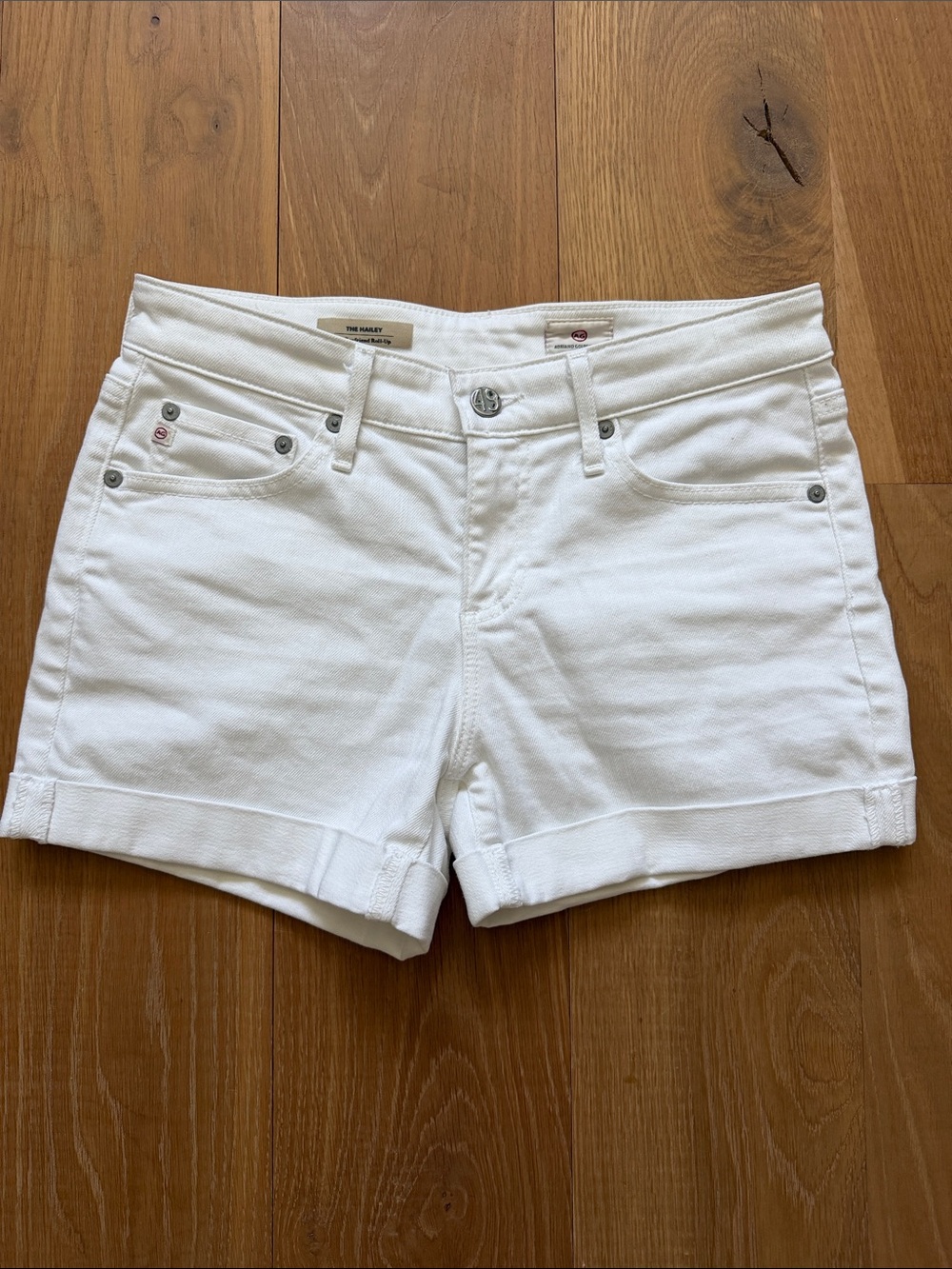 AG Adriano Goldschmied Hailey Ex Boyfriend Roll Up White Cuffed Denim Shorts 25